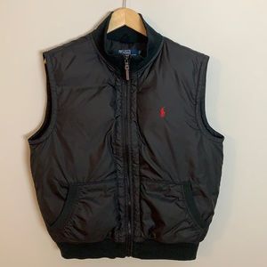 Polo By Ralph Lauren Zip Front Down Vest With Knit Collar and Waistband Black